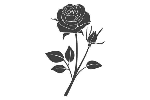 Blooming Flower Black Silhouette. Decora Graphics & Illustrations