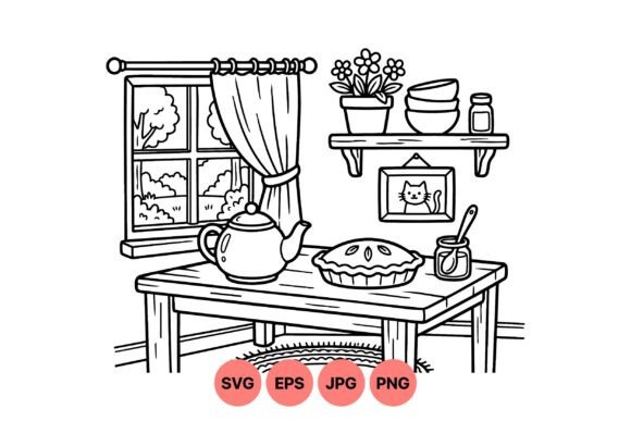Cozy Kitchen Line Art SVG: Illustrations & Graphics for Warm Branding