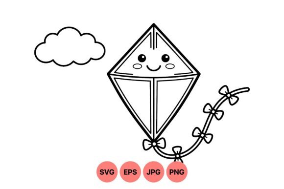 Cute Kawaii Kite Outline SVG: Playful Graphics for Children’s Illustrations