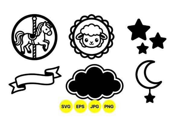 Cute Nursery Icon Clipart Set: Graphics & Illustrations for Playful Editorial Design