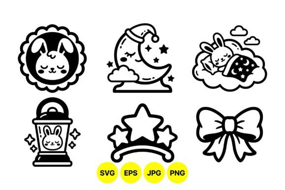 Cute Sleepy Bunny SVG Icons: Minimalist Graphics & Illustrations