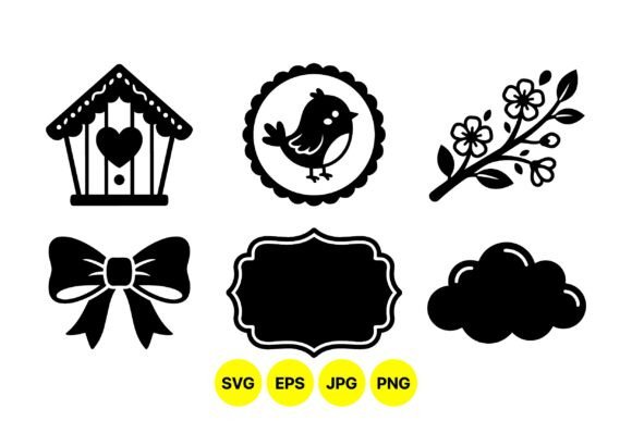 Cute Spring Silhouette Clipart Set: Graphics & Illustrations