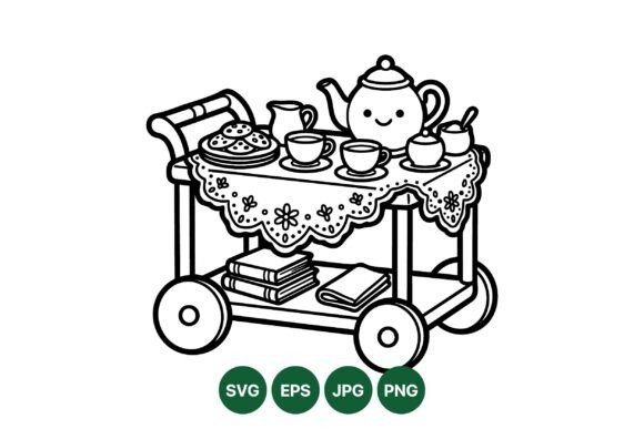 Cute Tea Cart Clipart Design: Graphics & Illustrations