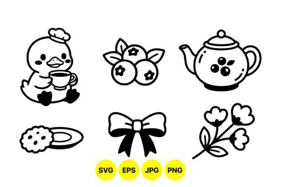 Cute Tea Time Cartoon Icons: Graphics & Illustrations for Handmade Brands