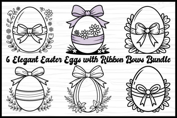 Elegant Easter Eggs with Ribbon Bows: Illustrations & Graphics
