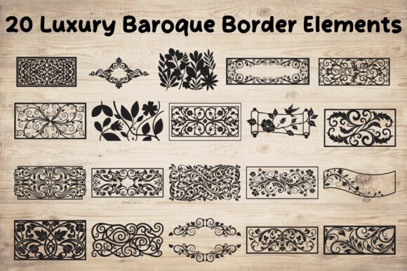 Luxury Baroque Border Elements Vector: Graphics & Illustrations