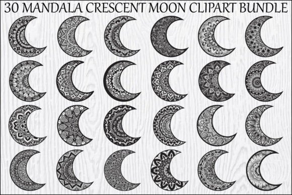 Mandala Crescent Moon Bundle: Graphics & Illustrations