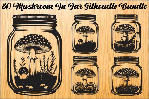 Mushroom Jar Silhouette SVG Bundle: Graphics & Illustrations for Handmade Crafters